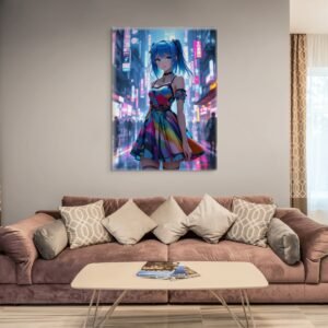 Anime Cyberpunk Wall Art, Fantasy Waifu Print Canvas, HQ