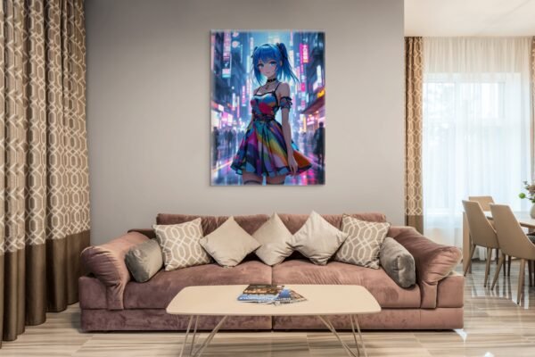 Anime Cyberpunk Wall Art, Fantasy Waifu Print Canvas, HQ